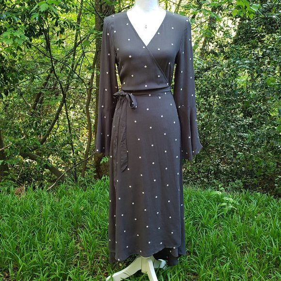 CHARLI Embroidered Crepe Wrap Dress in Gray Size 10 - Picture 4 of 15